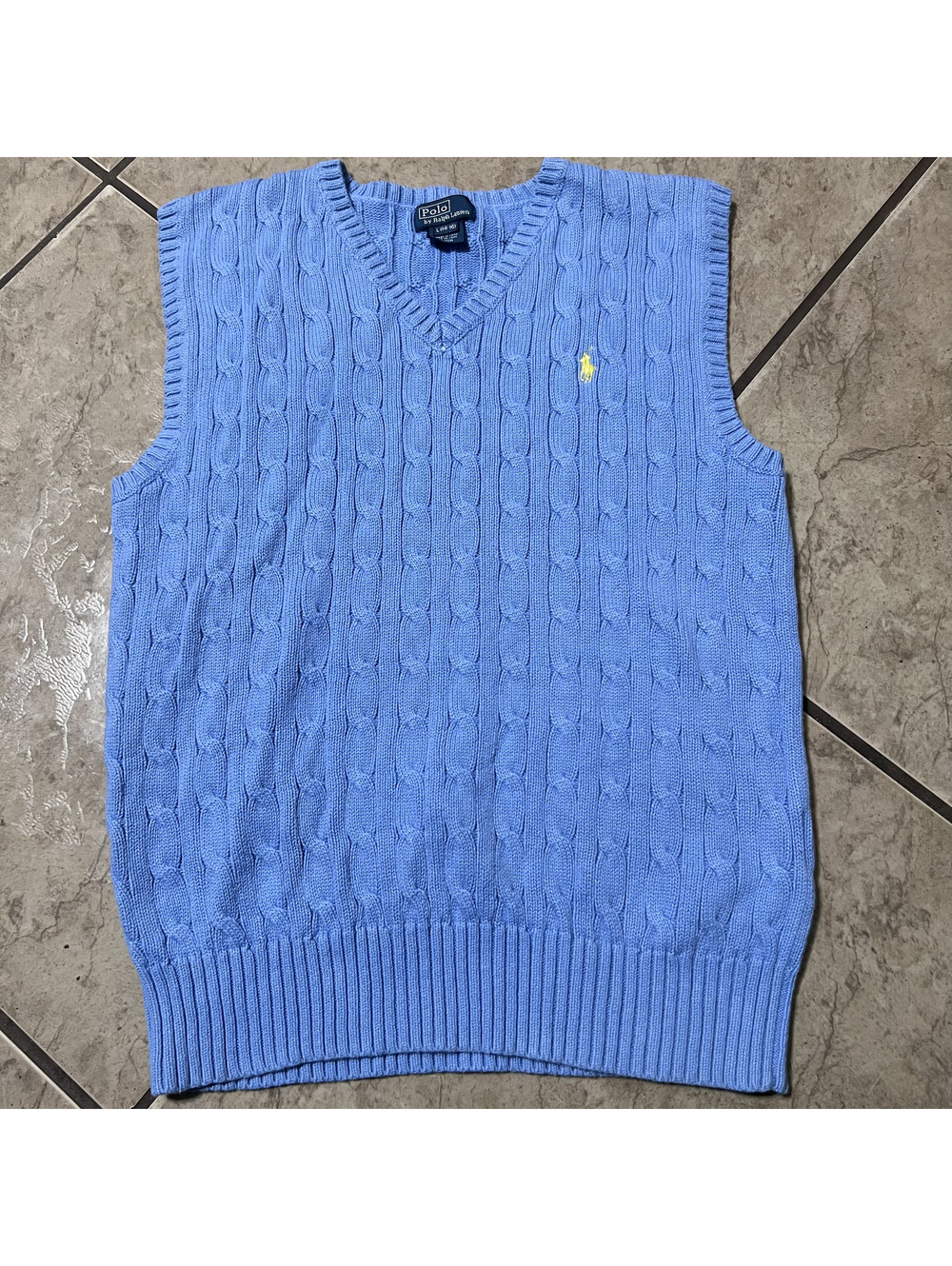 Polo Ralph Lauren Kids Cable Knit Sweater Vest Preppy Light Blue Large14/16 Logo